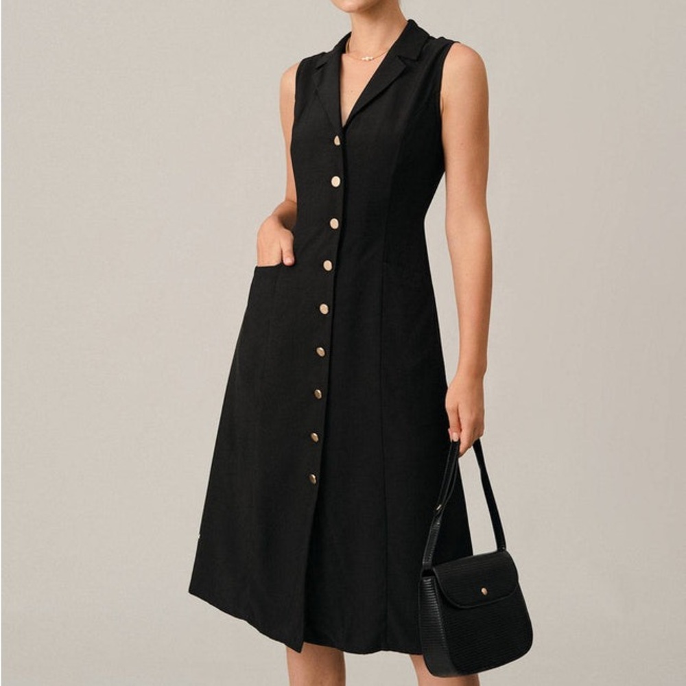 Black V Neck Midi Dress